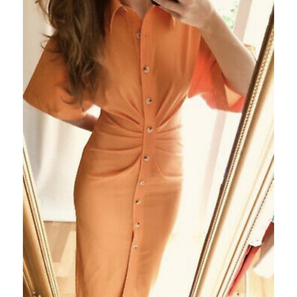 Zara orange draped shirt dress - Picture 8 of 16